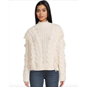 SANCTUARY Sweater Size XL NEW Crafted Fringe Sweater Chalk Cream